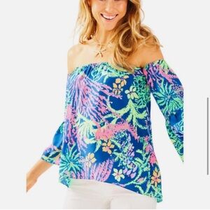 Lilly Pulitzer Sanilla Silk Top in Indigo All Aglow size small